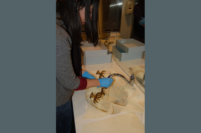 One of the restrooms was converted into a �wet lab� for cleaning artifacts that could be rinsed with water.