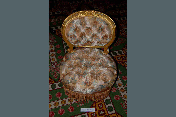 Water-sensitive gilding on two Louis XVI chairs was damaged. 